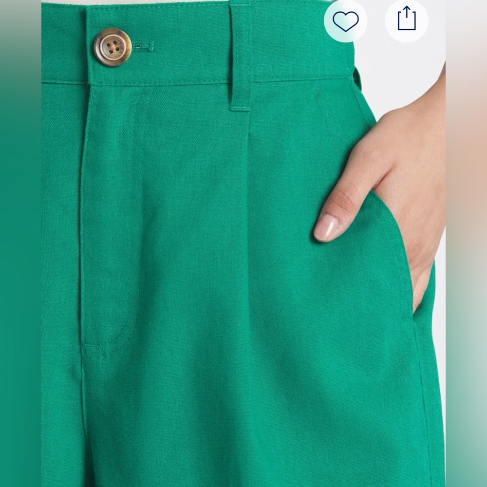 Emerald Green Resort High Waist Tailored Linen Shorts size 14